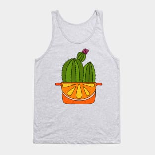 Cute Cactus Design #49: Orange Pot Flowering Cactus Tank Top